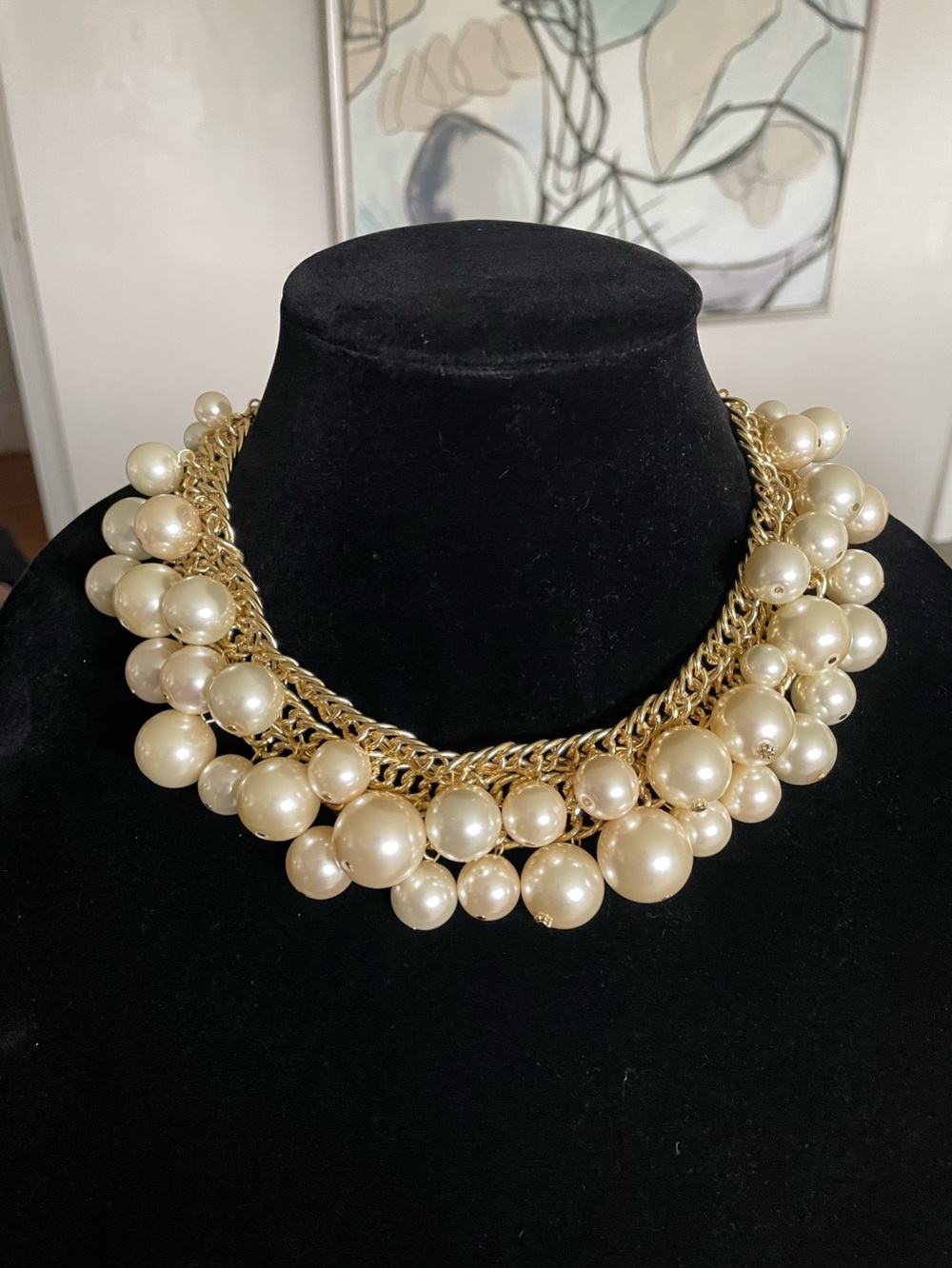 Vintage Scaasi Faux Pearl Statement Necklace Gold Tone Multi Strand Runway 1980s - Picture 4 of 11